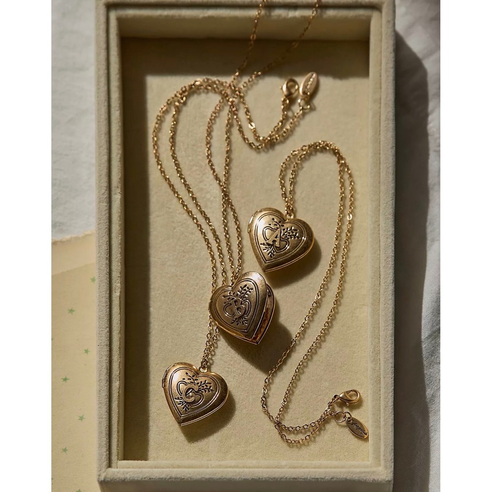 Free People Monogram Letter M Heart Locket Gold Tone NWT
